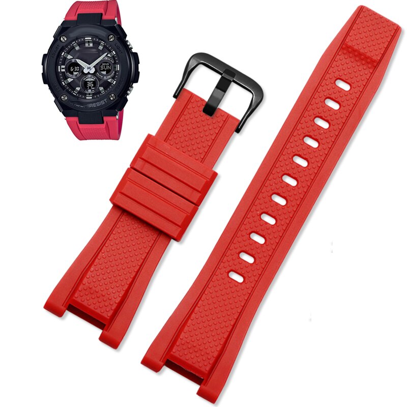 Gummi klokkerem for c-asio g-shock gst -210/w300/400g/b100 vanntett silikon stropper tilbehør 26*14mm