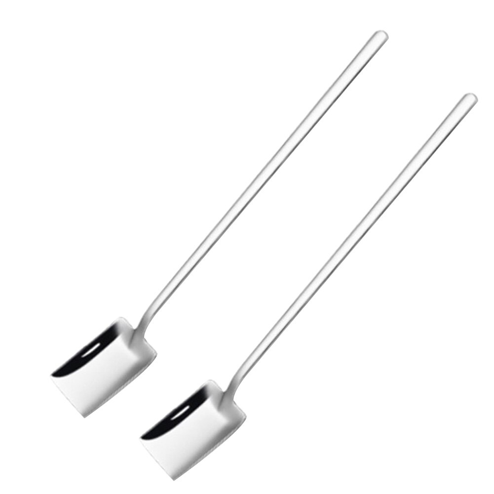 Anti-Rust Stainless Steel Iron Shovel Spoon Coffee Ice Cream Spoon Engineering Shovel Retro Square Head Spoon Kitchen Gadget: Long Handle Square