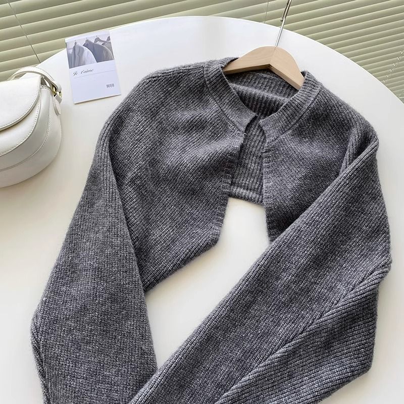 Frans kort gebreid vest met vleermuismouwen trui jas herfst winter minimalistische gelaagde cape: L / GRIJS