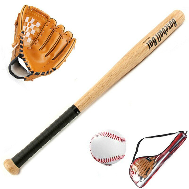 3 Color 25 Inch Kid Wood Baseball Softball Bat Set Exercise Training Baseball Set with Bag Ball Glove Kid Nice: Brown White