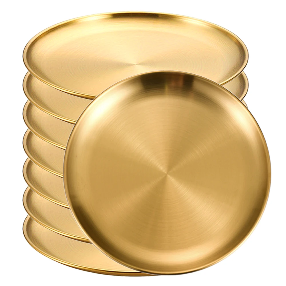 8 Stücke Edelstahl Runde Goldene Flache Tablett Platte Rostfrei 14/17/20/23/26 cm Camping Platte BBQ Picknick Gerichte Kochgeschirr: Rot