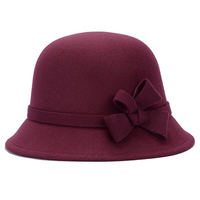 Bingyuanhaoxuan herfst winter imitatie wollen muts grote zonnehoed fedora hoed voor dames dames snapback hoeden: Rode wijn