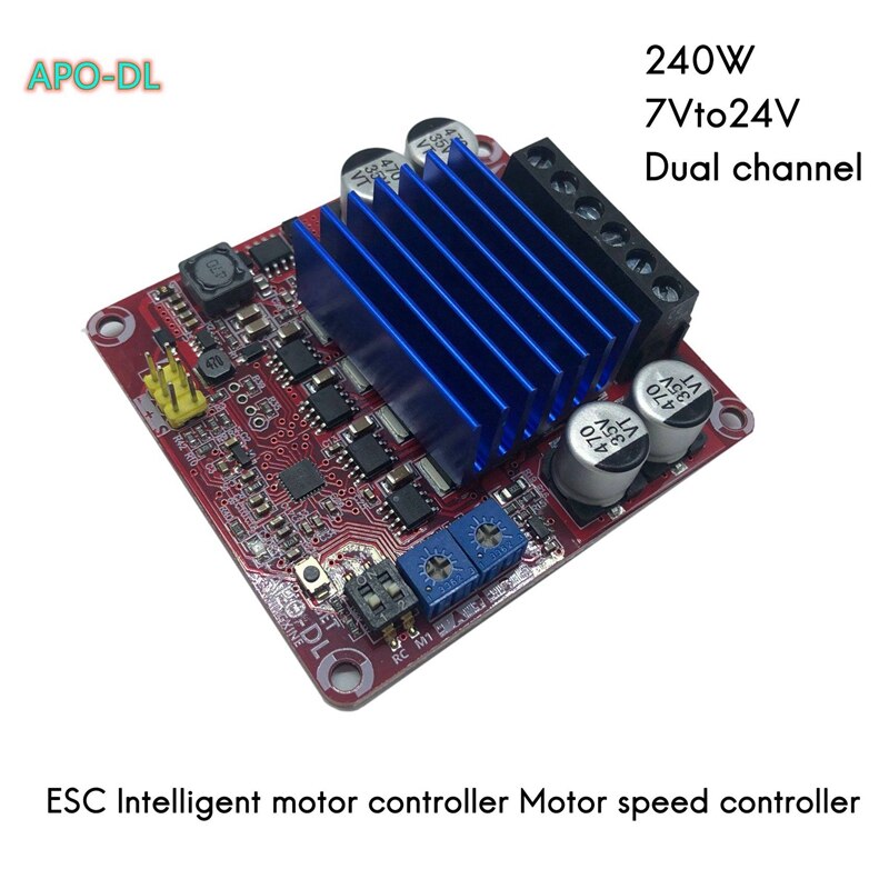 APO-DL Dual-Channel ESC Motor Driver DC7V-24V 240W Independent Output Balance Adjustment For Dual-Drive Tracked Vehicles