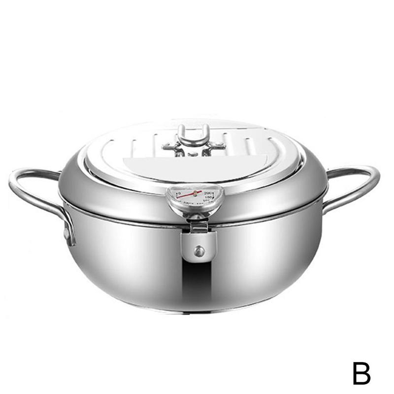 Japanese Deep Fryer With Thermometer And Lid 304 Steel Fryer Pan Fryer Frying Kitchen Oil Tempura Without Pan Fryer X2B9: 24CM