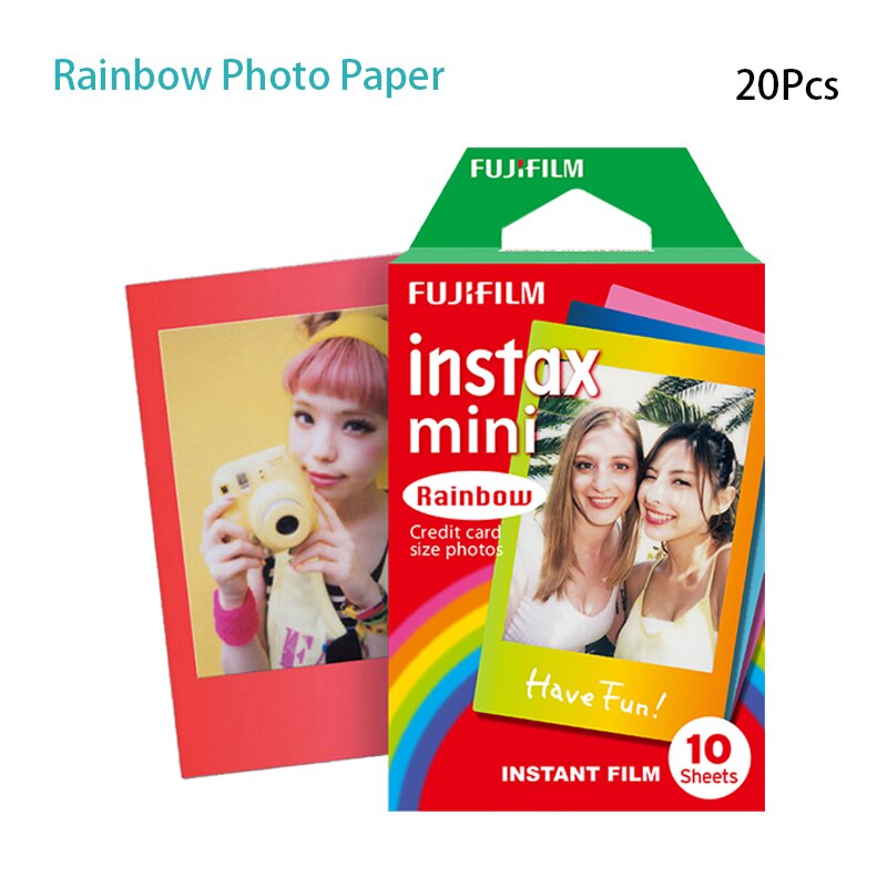 Fujifilm polaroid instax mini 9 hvit kant fotopapir sett til liplay umiddelbar mini liplay 7s 70 90 kamera: Regnbuepapir 20 stk