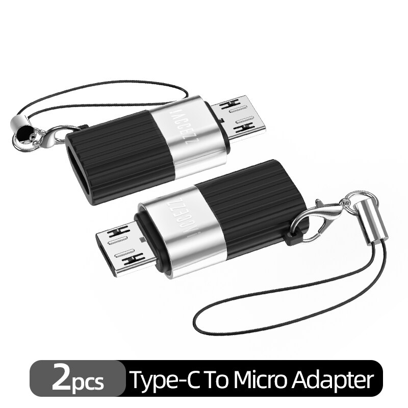 !ACCEZZ Mini USB C Adapter Micro USB Lighting For iPhone 12 11 Samsung Huawei Phone Tablet Fast Charging Data Cable Converter: 2pc Type-c to Micro