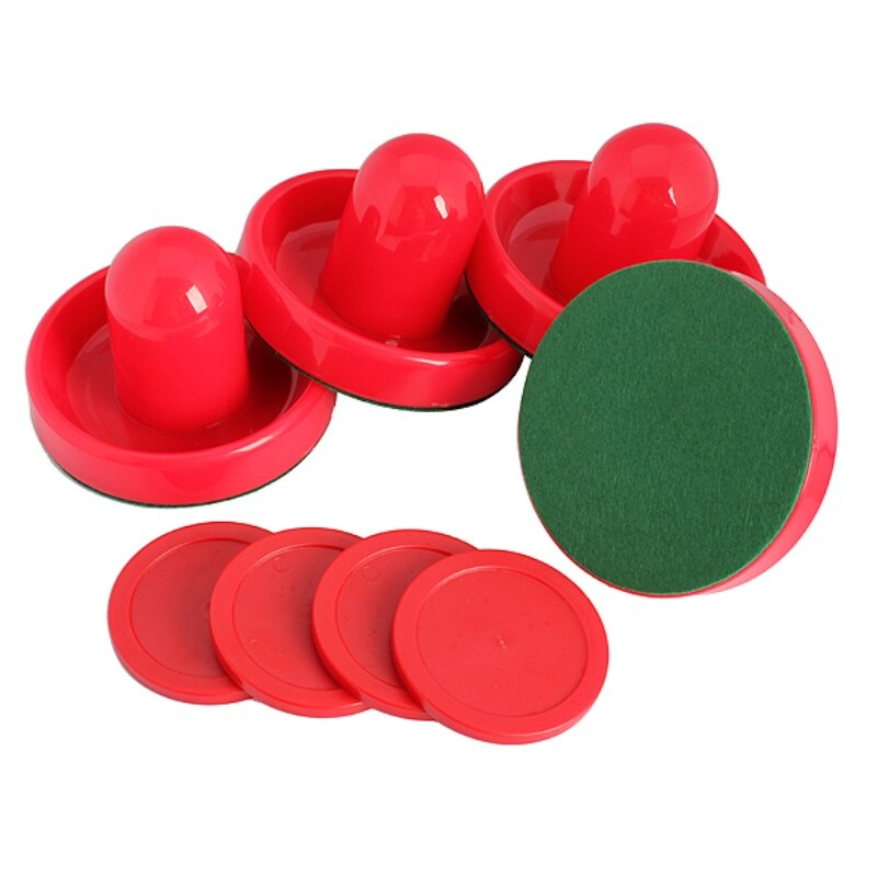 4Pcs/Set Air Hockey Pushers and Air Hockey Puck Air Hockey Ball Table Goalies with Puck Felt Pusher Mallet Grip Red