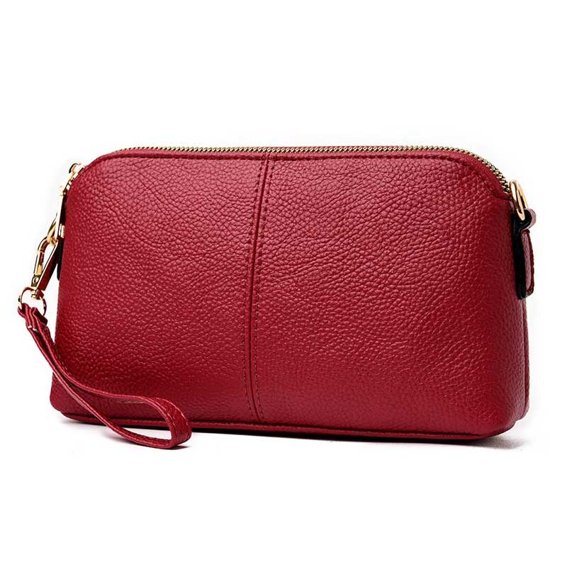 Yogodlns årgang pu lær crossbody bag litchi mønster skulderveske enkel glatt farge messenegr bag fritid shopping veske: Rød