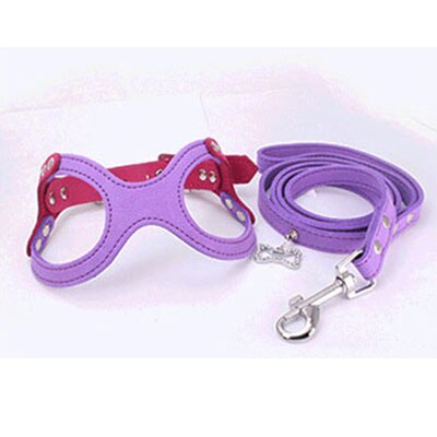 Small Pet Dog Harness Soft Suede Leather for Puppies Yorkie Teddy Pup Puppy Adjustable Chest Harness For Dogs Supplies PC608: purple suit / S