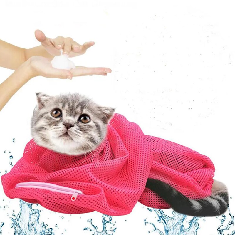 Mesh Cat Bathing Bag Cats Grooming Shampoo Washing Bags Cat Bath Clean Bag No Scratching Bite Restraint Supplies Nail Cutting