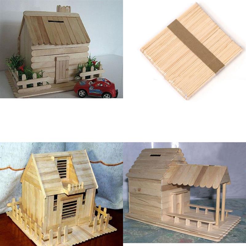 50pcs/Set Wood Ice Cream Stick Craft Stick Ice Cream Sticks Natural Wood Popsicle Craft Ice Cream Tool Supply 5 Sizes