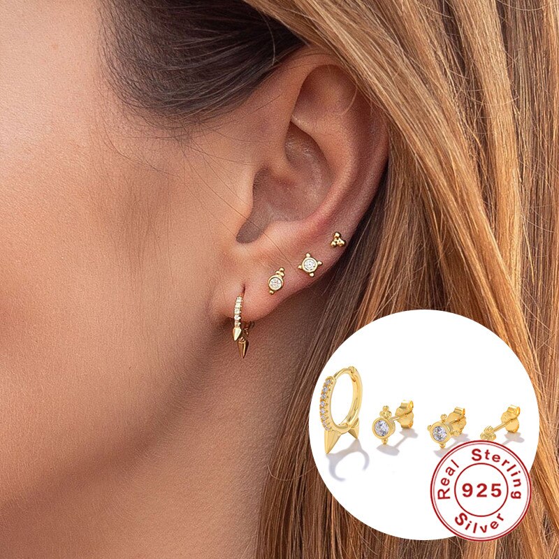 Ohrringe mit türkisfarbenen nieten und blitzmotiven von canner cz für damen, 925 silberne huggies-ohrringe, trend-creolen, schmuck von brincos