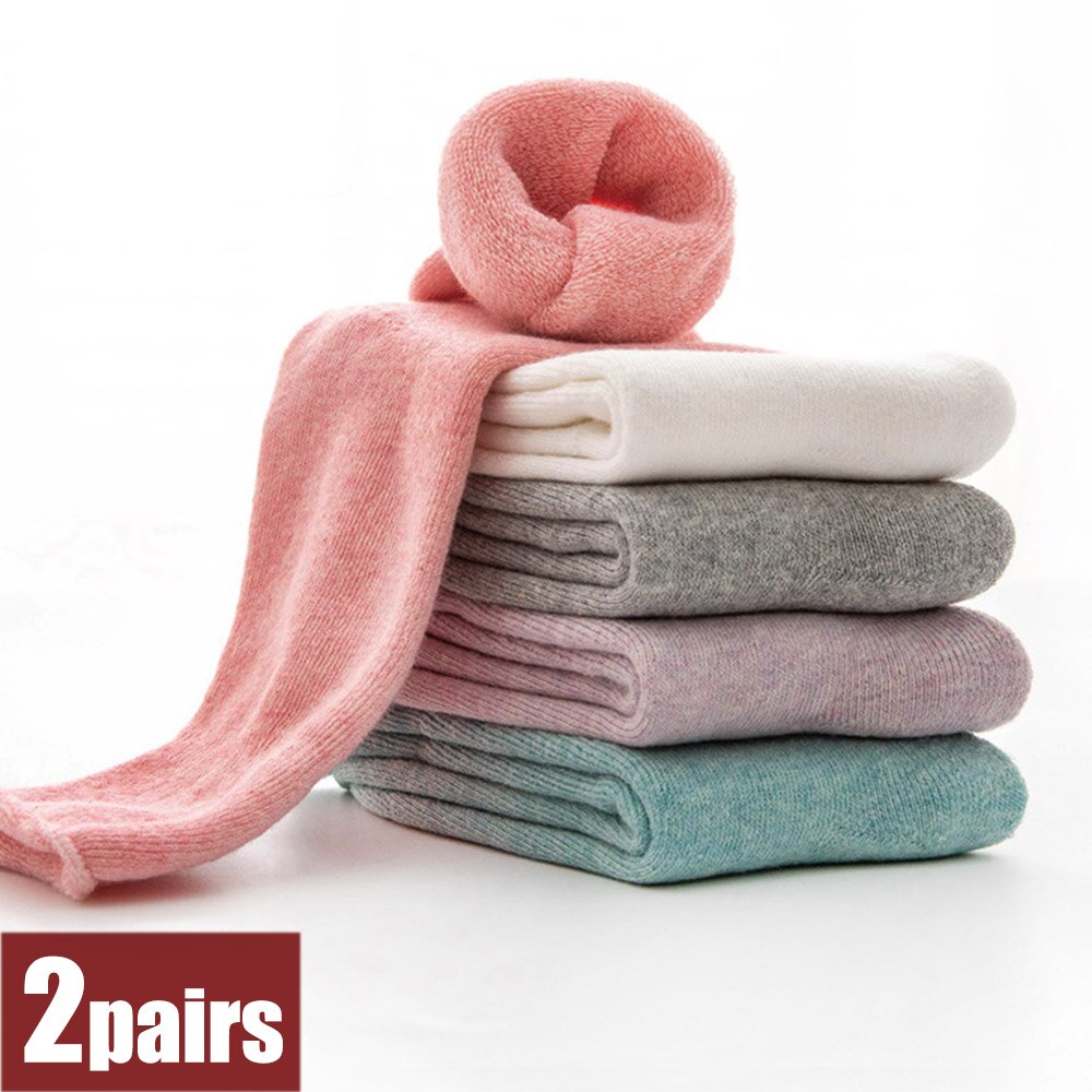 2 Paar Dikke Vrouwen Sokken Set Warme Katoen Sok Herfst Winter Effen Kleur Vrouwelijke Losse Mond Badstof Sokken Dames ademend