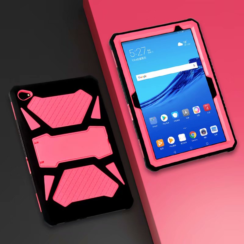 Heavy Duty Armor Case For Huawei MediaPad M5 Lite 10 PC and Silicon Cover for M5 Lite 10 BAH2-W19 BAH2-L09 BAH2-W09 10.1" + Flim: black pink