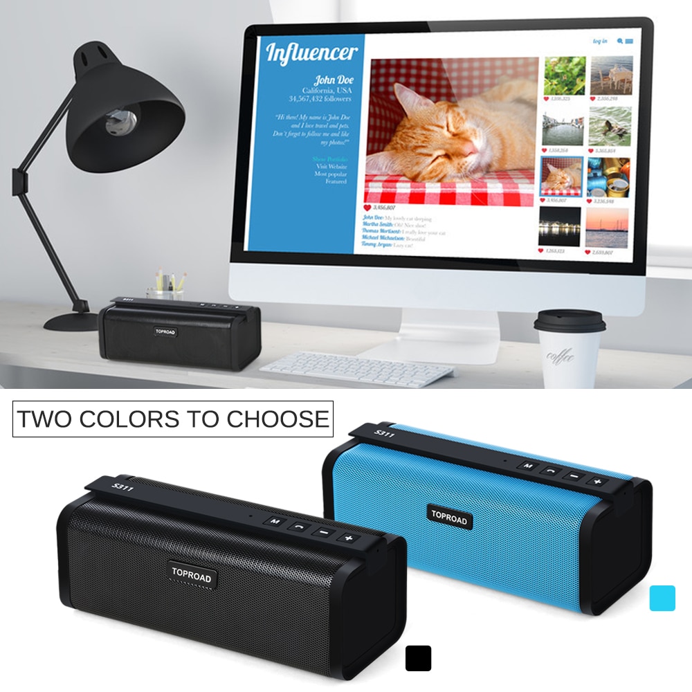TOPROAD portátil 10W Altavoz Bluetooth HIFI estéreo inalámbrico gran potencia Soundbox Subwoofer columna altavoces soporte TF FM Radio AUX