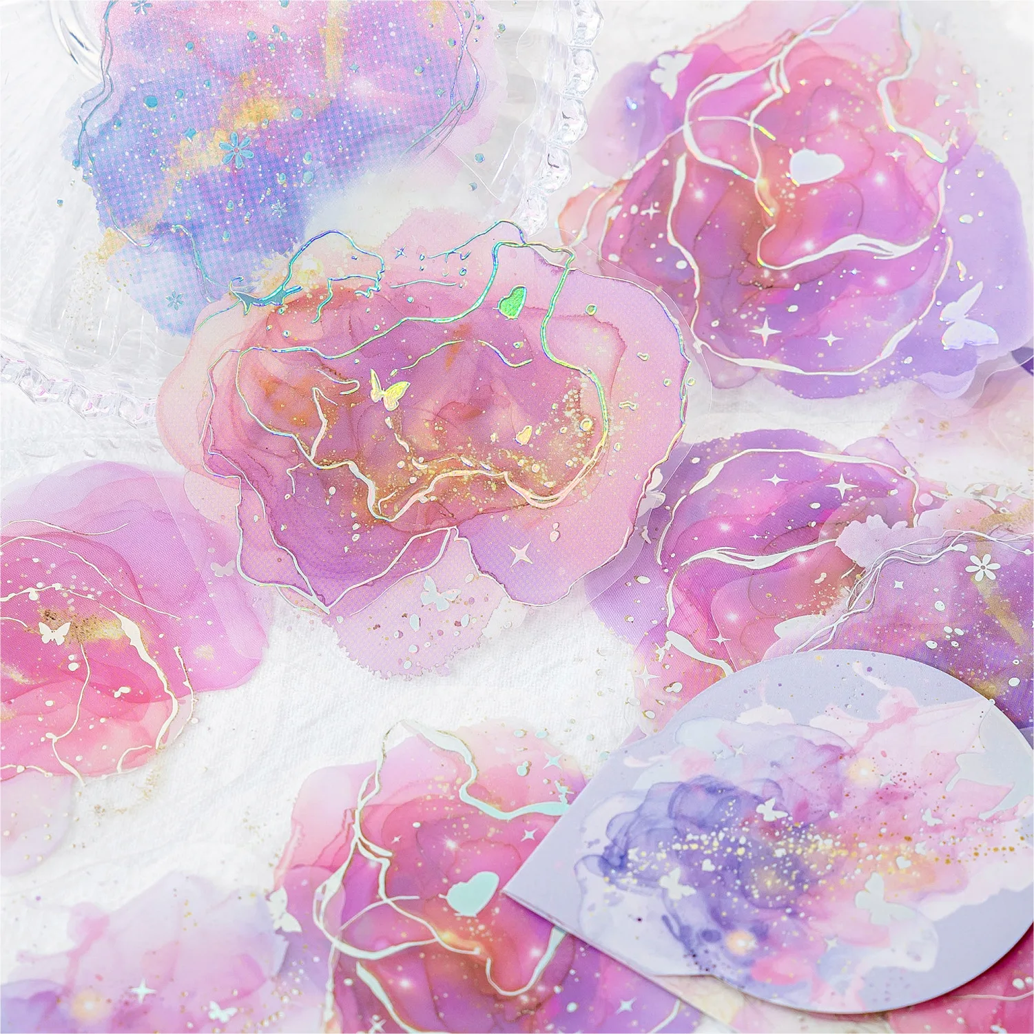 10 Pcs Colorful Series Decorative Sticker Watercolor Foil Stamping Collage Scrapbooking Label Diy Diary Journal Planner