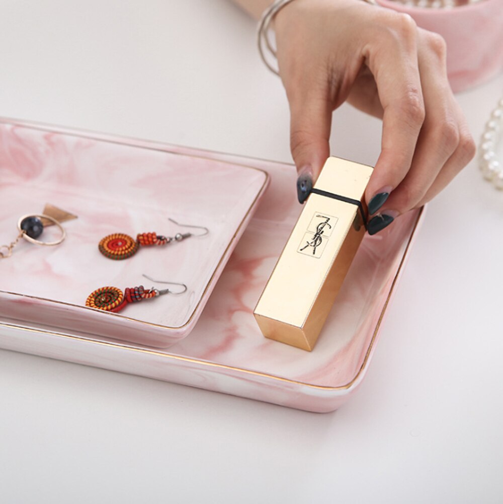 Plateau en marbre doré , assiette en céramique, plat à Dessert, assiette à nourriture, bijoux anneau collier plat salle de bains plateau de rangement de vanité bibelot