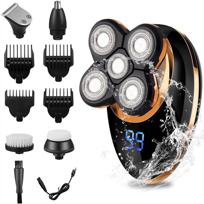 Elektrische scheerapparaten voor mannen, scheerapparaten voor kale hoofden, elektrische scheerapparaten met led-kop en 4d roterende koppen, baardtrimmer, neus- en haartrimmer, verzorgingsset: Default Title