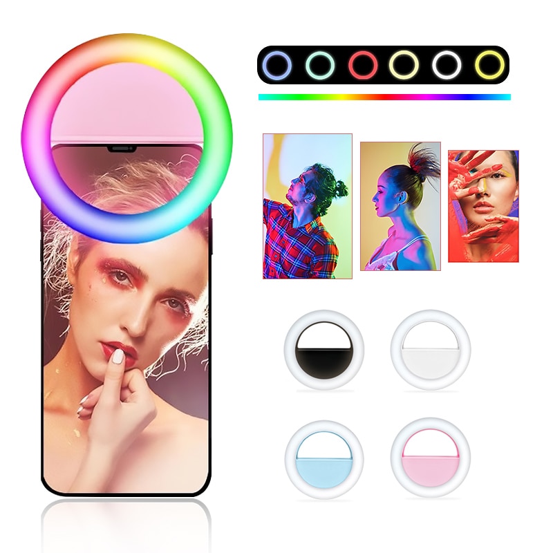 Universele Selfie Lamp Mobiele Telefoon Lens Draagbare Rgb Flash Ring 36 Leds Lichtgevende Ring Clip Light Voor Iphone 8 7 6 Plus Samsung