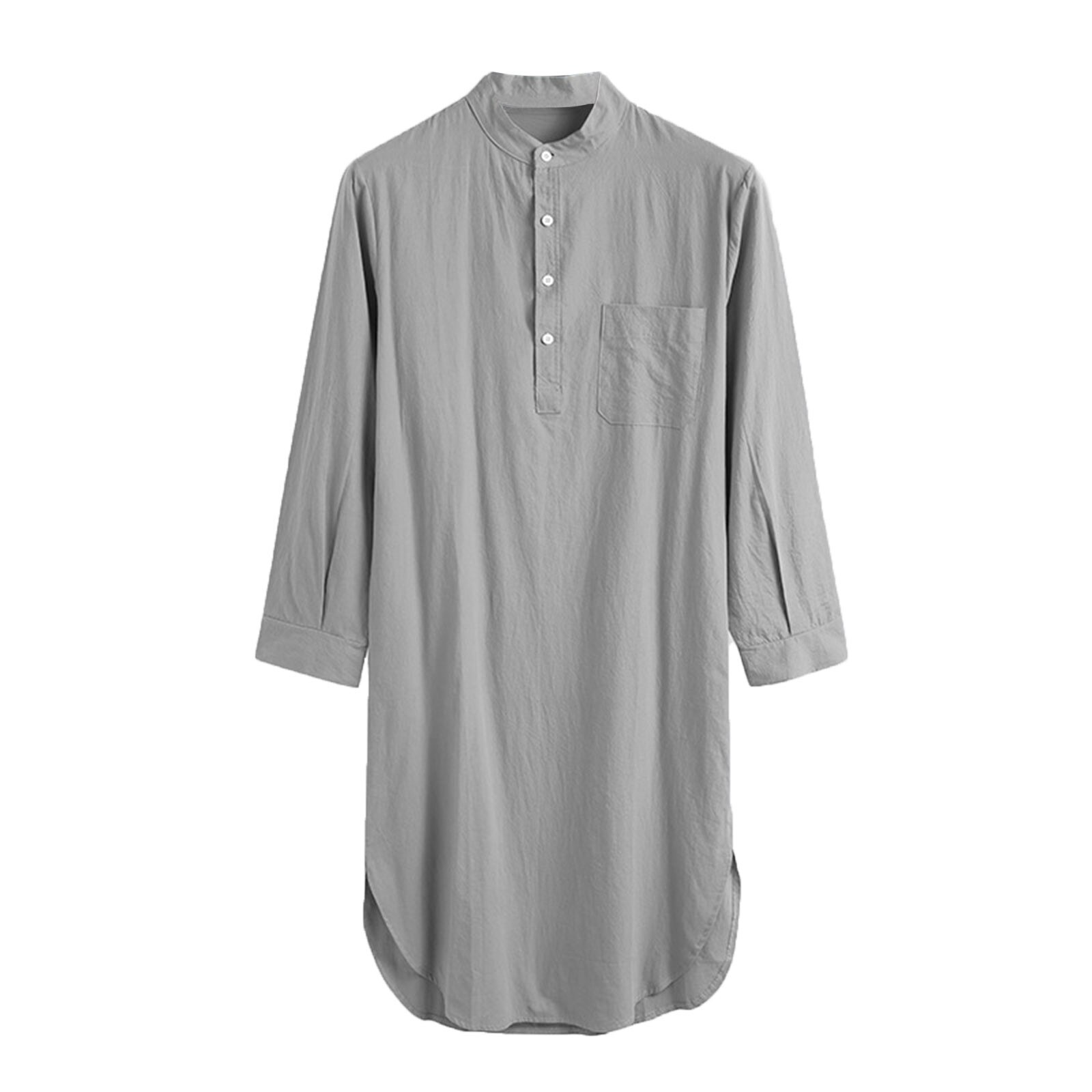 Men's Long-Sleeved Button-Down Sleepwear Solid Color Printed Shirt Stylish Nightgown Nightwear Loose bathrobe Nighty&Robe