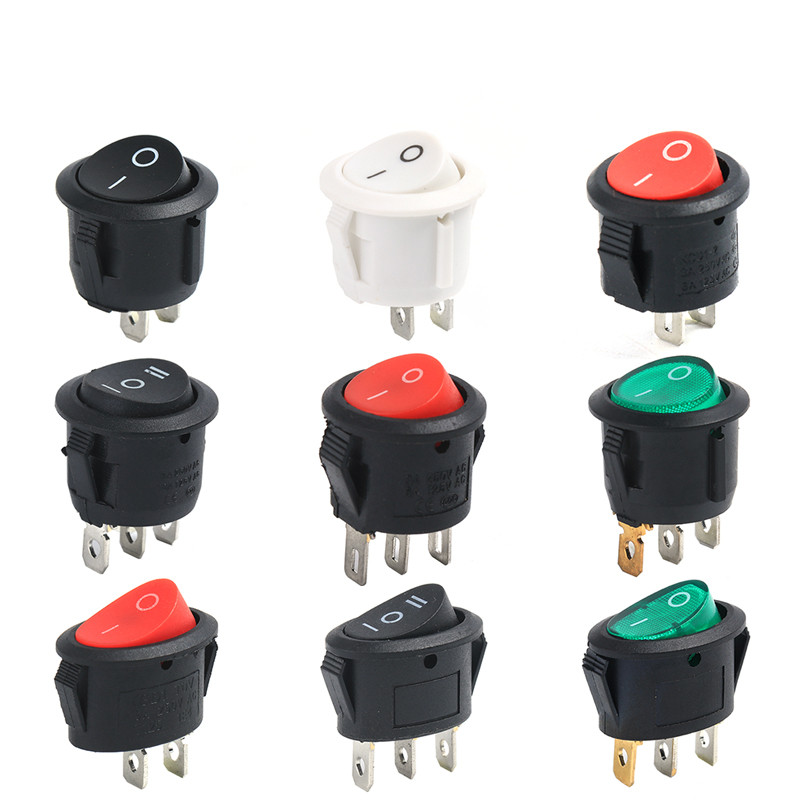 2PCS KCD1 20MM Round Rocker Switch 2/3/4Pin ON-OFF-ON 12V 6A/250VAC 10A/125VAC SPST LED Car Push Button Switch With Light