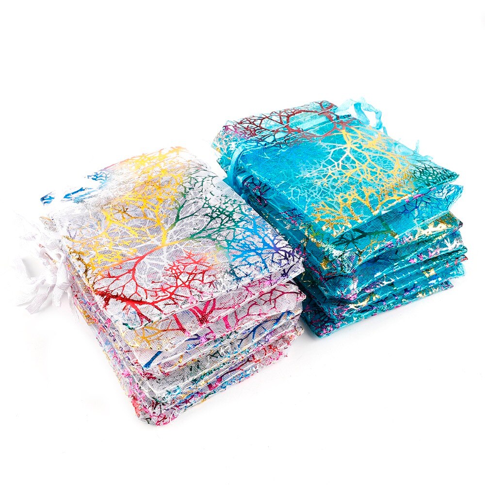 50 sztuk sznurek torby z organzy białe i kolorowe opakowanie na biżuterie torby torby na prezenty ślubne woreczki na biżuterię 7x9cm 9x12cm 10x15cm