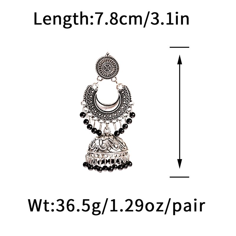 Ethnic Silver Color Gypsy Indian Earrings For Women Boho Jewelry Beads Bell Tassel Jhumka Earrings Ladies Retro Earrings