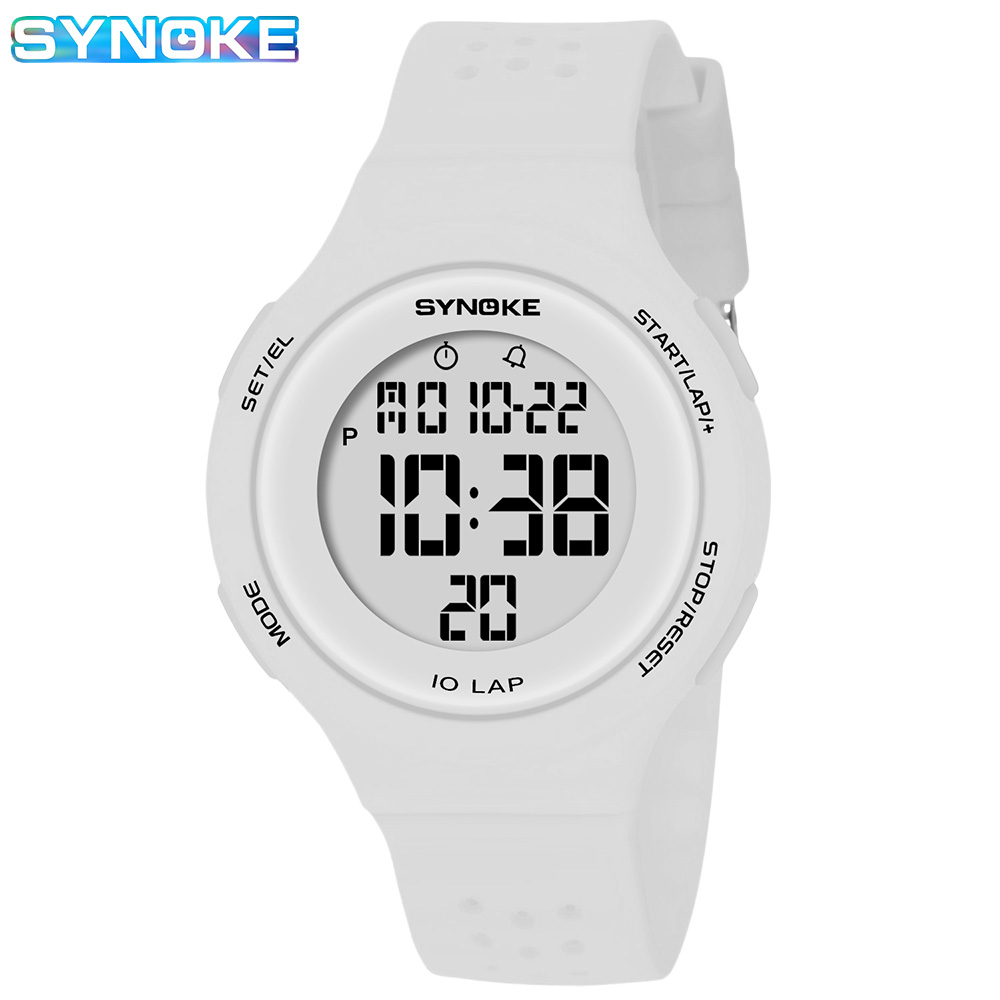Relojes SYNOKE para mujer, reloj deportivo Digital fino de lujo para nadar, resistente al agua, reloj electrónico LED para hombre, reloj de pulsera de buceo multifunción: Blanco