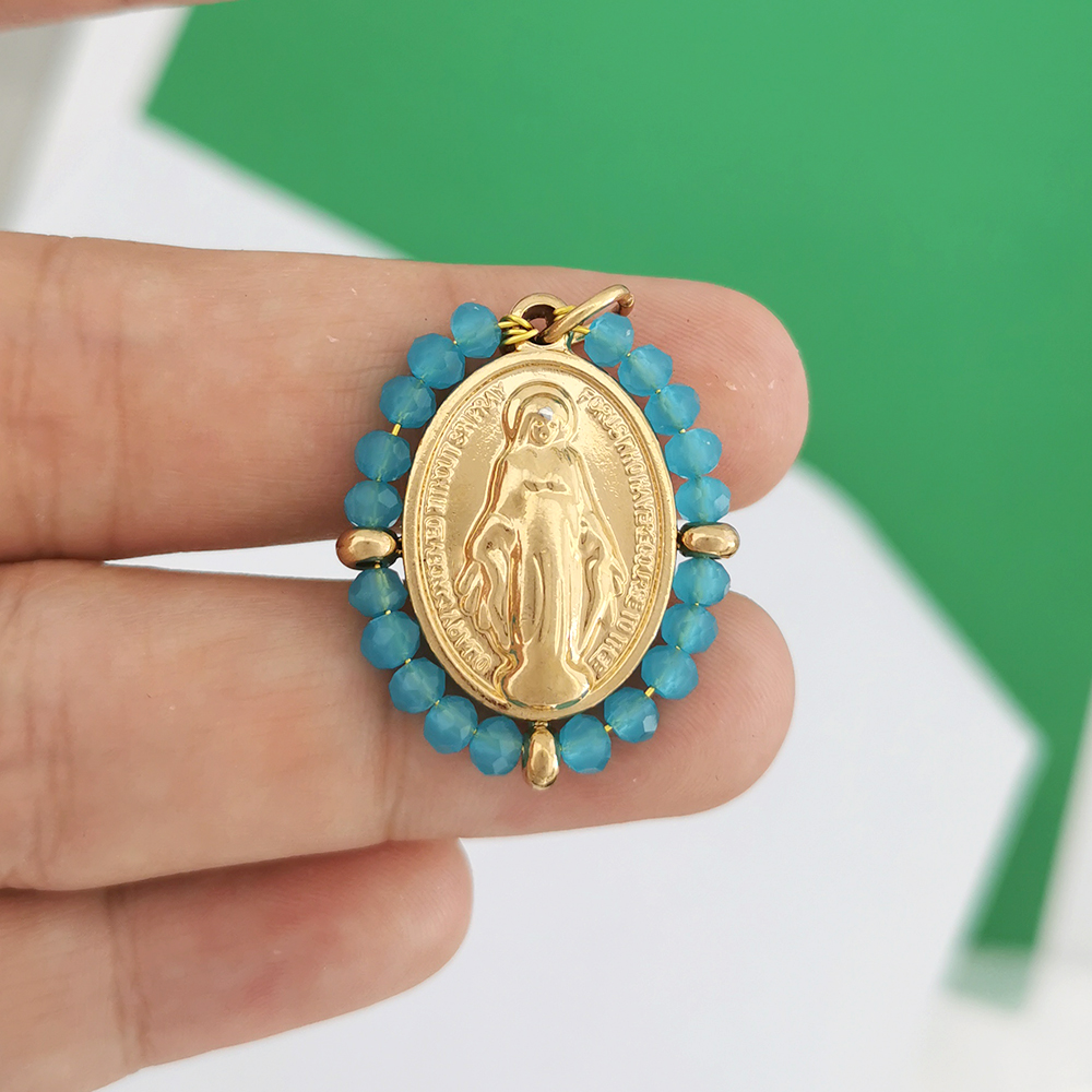 QMHJE-collar con colgante de la Virgen María para mujer, gargantilla, cadena de cuentas, Color dorado y plateado, joyería colorida de arcoíris de acero inoxidable
