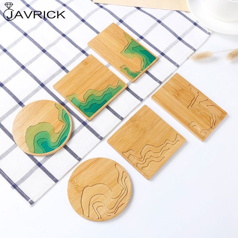 Handmade Natural Wood Coaster Round Square Teacup Mat Bamboo Wooden Coasters for Drinks Resin Art Crafts
