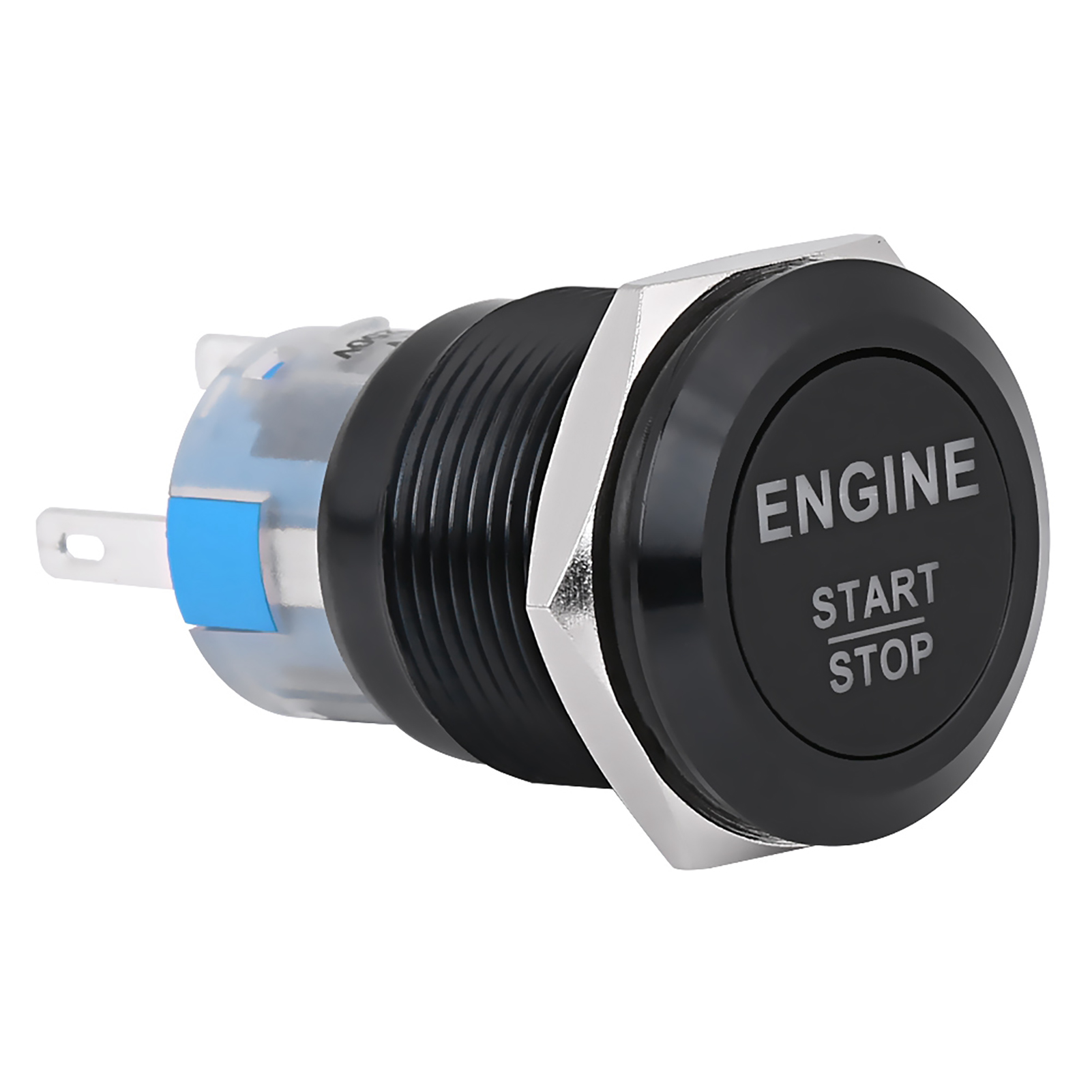 Interruptor de arranque de motor de coche, botón de arranque de motor de coche, LED blanco, 12V: Negro