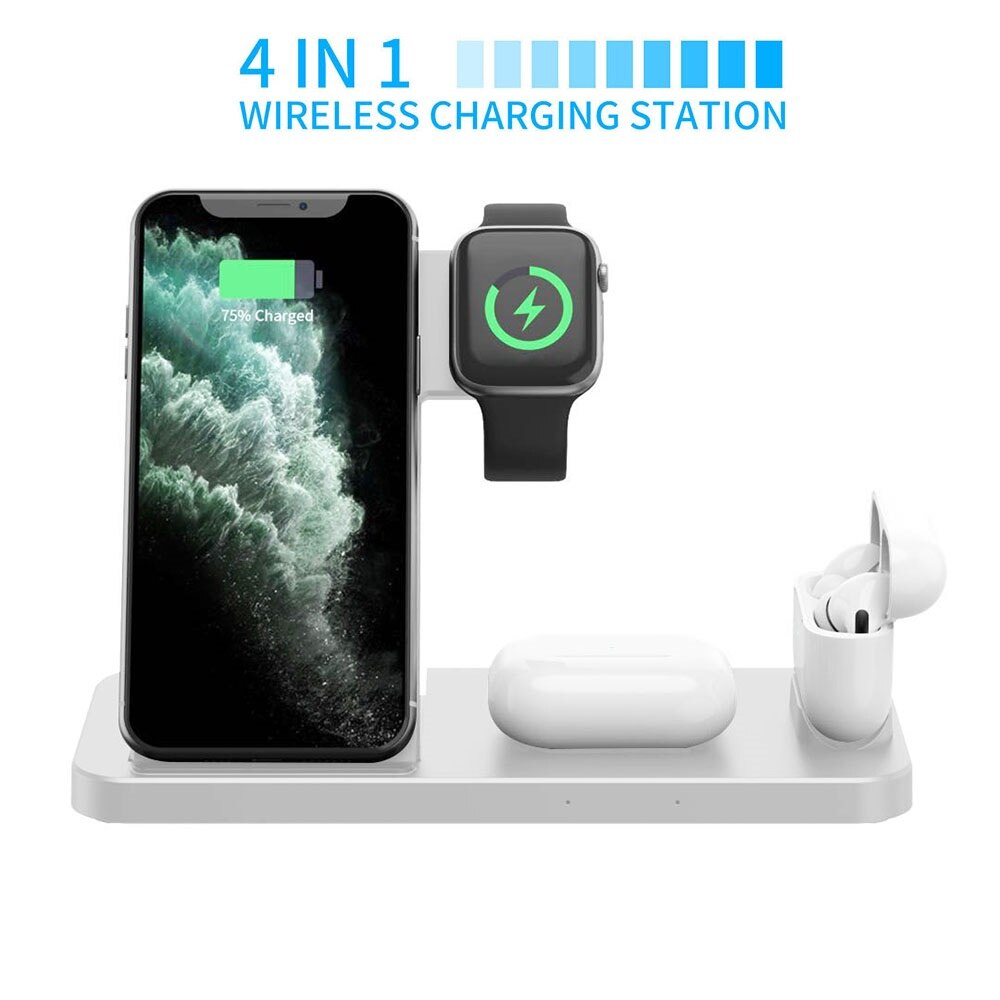 15W Qi Draadloze Oplader Stand 4 In 1 Snel Opladen Pad Dock Station Voor Iphone 12 11 Xr Xs X 8 Apple Horloge 6 5 4 3 2 Airpods Pro