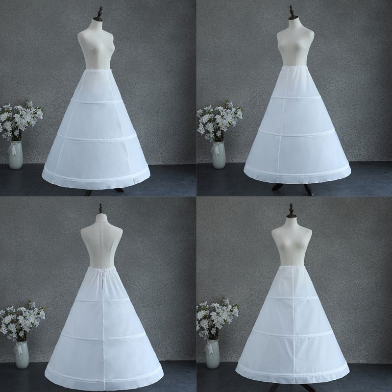 Womens Adjustable Waist 3 Hoop A-Line Wedding Bridal Petticoat Crinoline Single Layer White Ball Gown Half Slip Underskirt