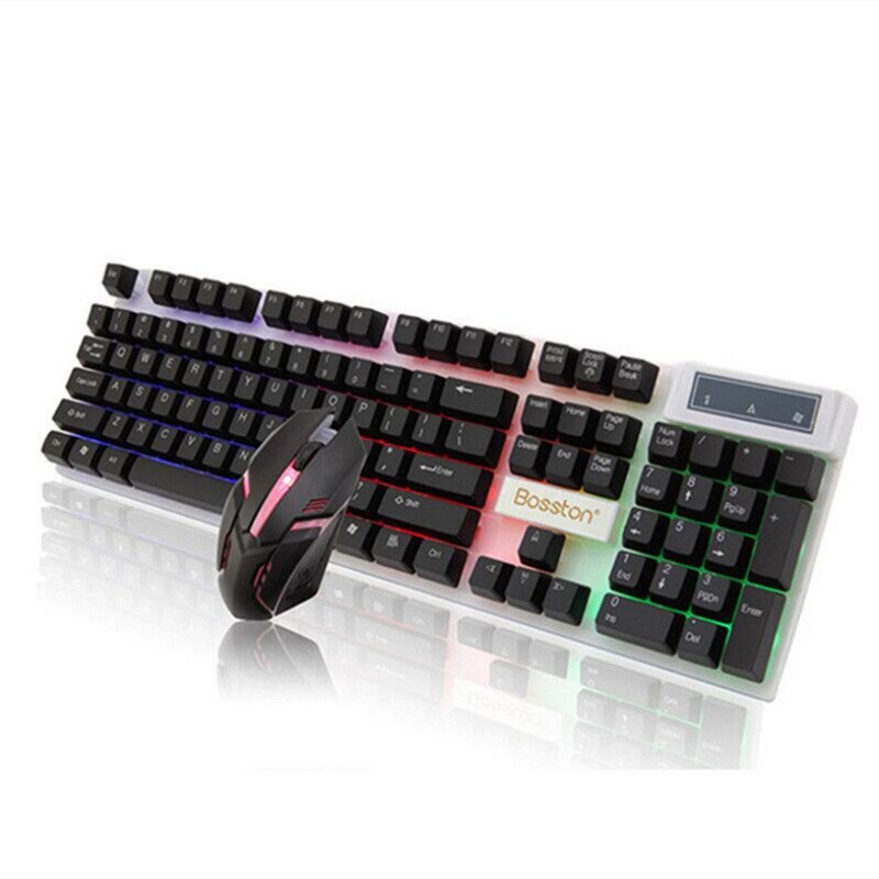 Luminous Keyboard and Mouse Set Gaming Mechanical Feel USB Wired LED Backlit Floating Keycap for Gamer Desktop Home Office