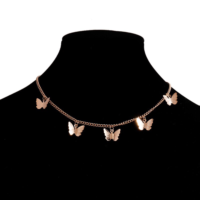 3D Vlinder Kwasten Kettingen Voor Vrouwen Metalen Dier Hanger Goud Zilver Kleur Ketting Choker Ketting Party Sieraden: Gold Color