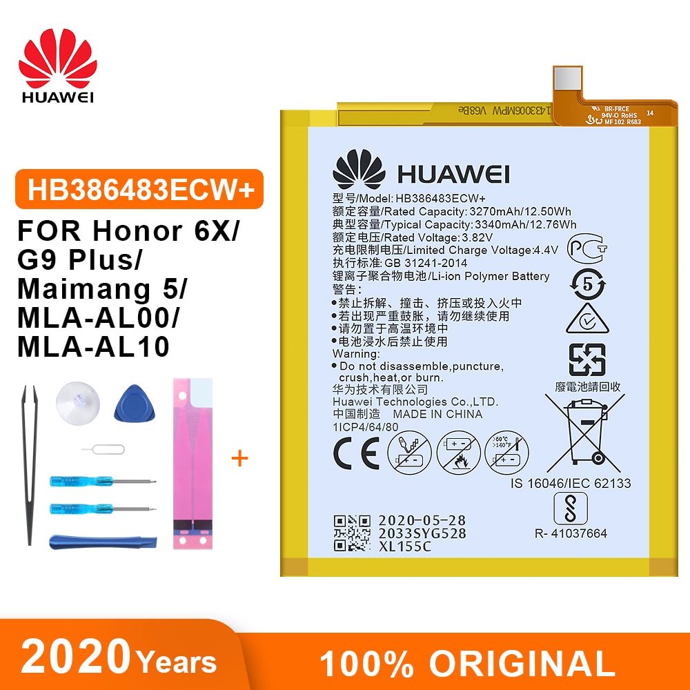 Huawei Originele Batterij HB386483ECW + 3340mAh voor Huawei Maimang 5/Honor 6X G9 plus MLA-AL00 MLA-AL10 Vervanging Batterijen