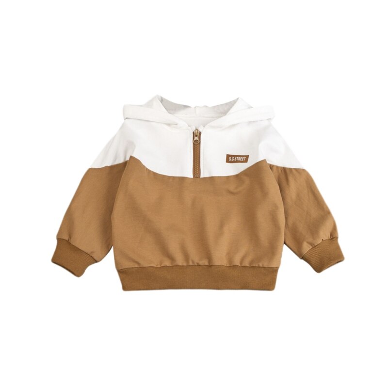 0-3T Trui Hooded Baby Jongens En Meisjes Katoen Mode Kleuraanpassing Half Rits: COFFEE / XL (2-3Y)