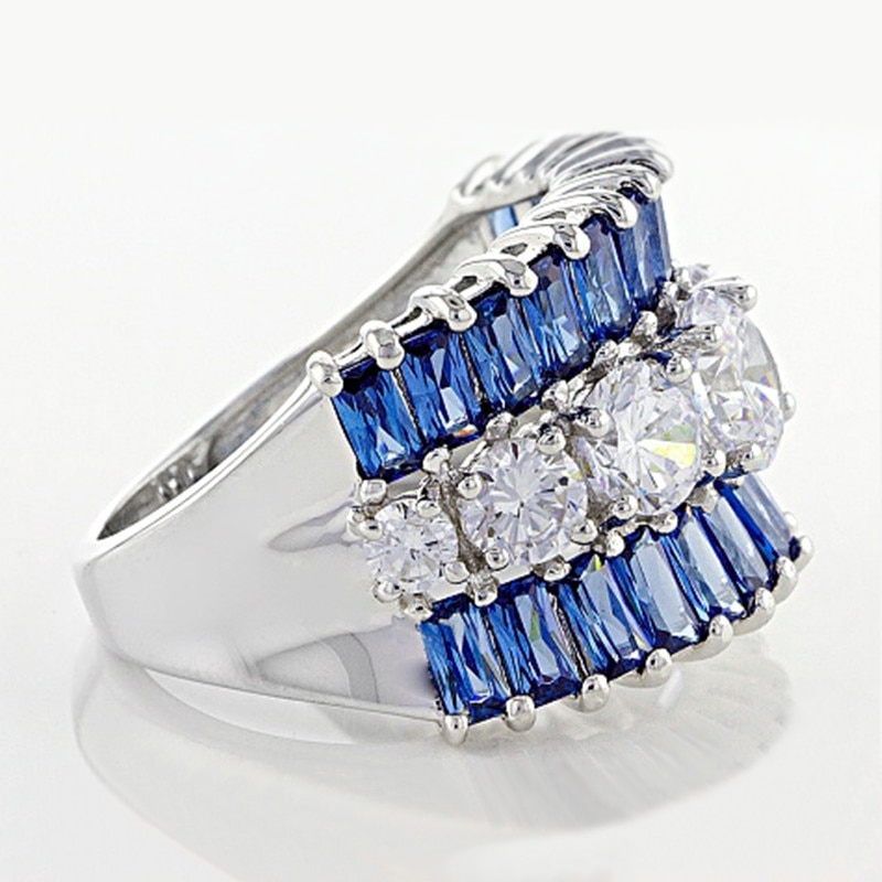 Huitan lindo anel feminino para casamento noivado jóias brilho geométrico branco & azul pedra elegante senhora presente de alta qualidade anel