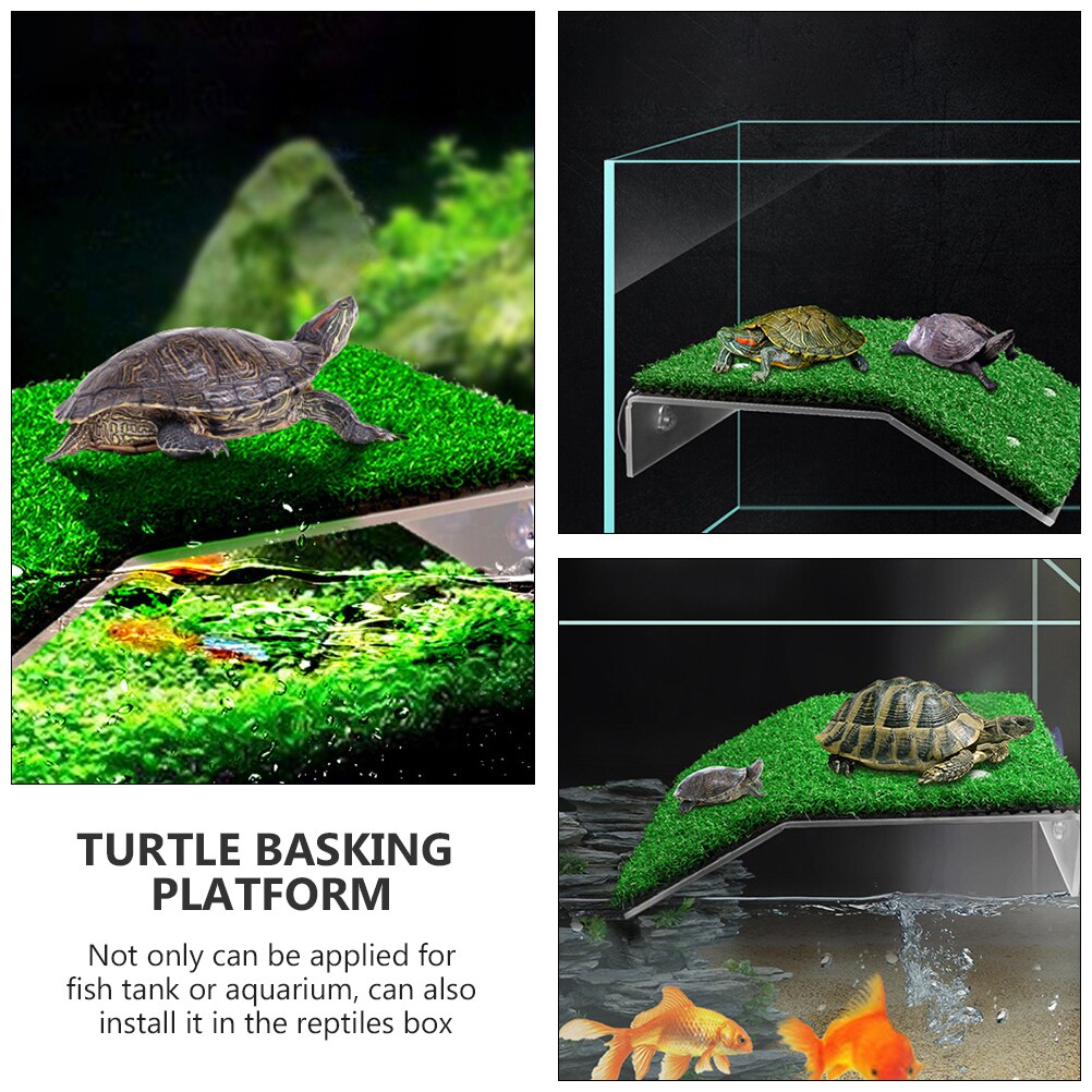 2Pcs Turtle Basking Platform Aquarium Floating Platform Simulation Lawn Reptiles Basking