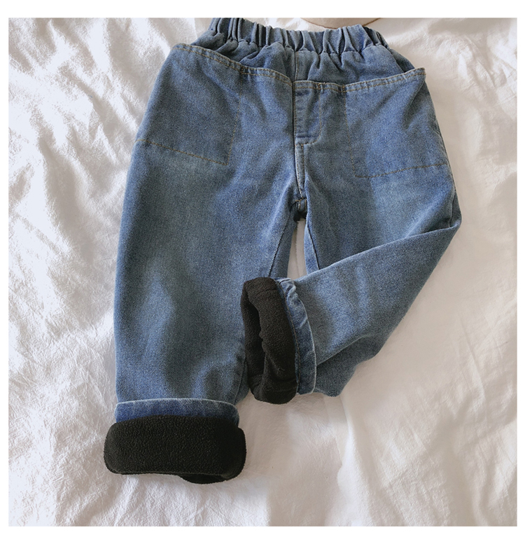 Lasten farkut housut talvi lasten plus sametti paksut vapaa-ajan housut pojat tytöt kiinteät isot taskufarkut denim housut: 5t