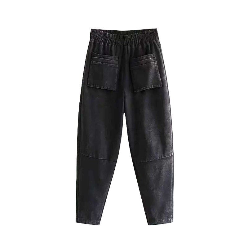Pantalones vaqueros bombachos de algodón para mujer, pantalón informal, holgado, con cintura elástica y doble bolsillo, Vintage, color negro, Primavera, nueva coreana, S609