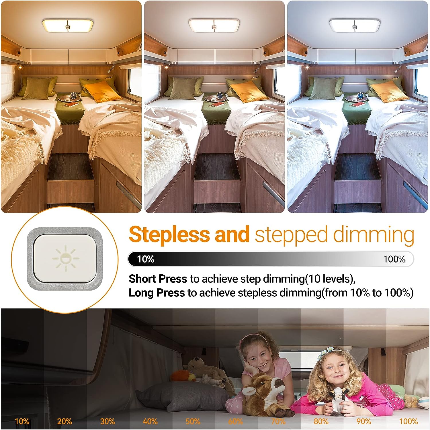 Rv Verlichting Interieur, 3 Kleuren Camper Verlichting, 204 Leds Dimbaar 12V Volt Led Lampen Armatuur, Rv Plafond Dome Licht