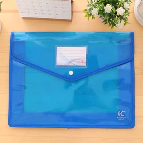 Transparent Big Capacity A4 File Folder Business Briefcase Document Paper Storage Bag Desktop Organizer Stationery: blue