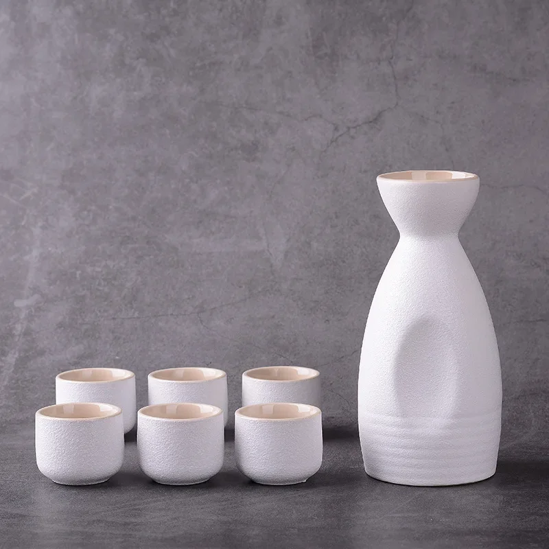 Bestselgende japansk keramisk sake-koppsett svart steintøy vinflaske vinflaskekopp 7 stk/sett: Marineblå
