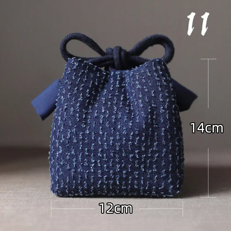 Teacup Bag Portable Travel Tea Set Storage Bag Tea Pots Four Or Six Cups Large Cloth Bag Outdoor Organizer Denim Organizer: WHITE