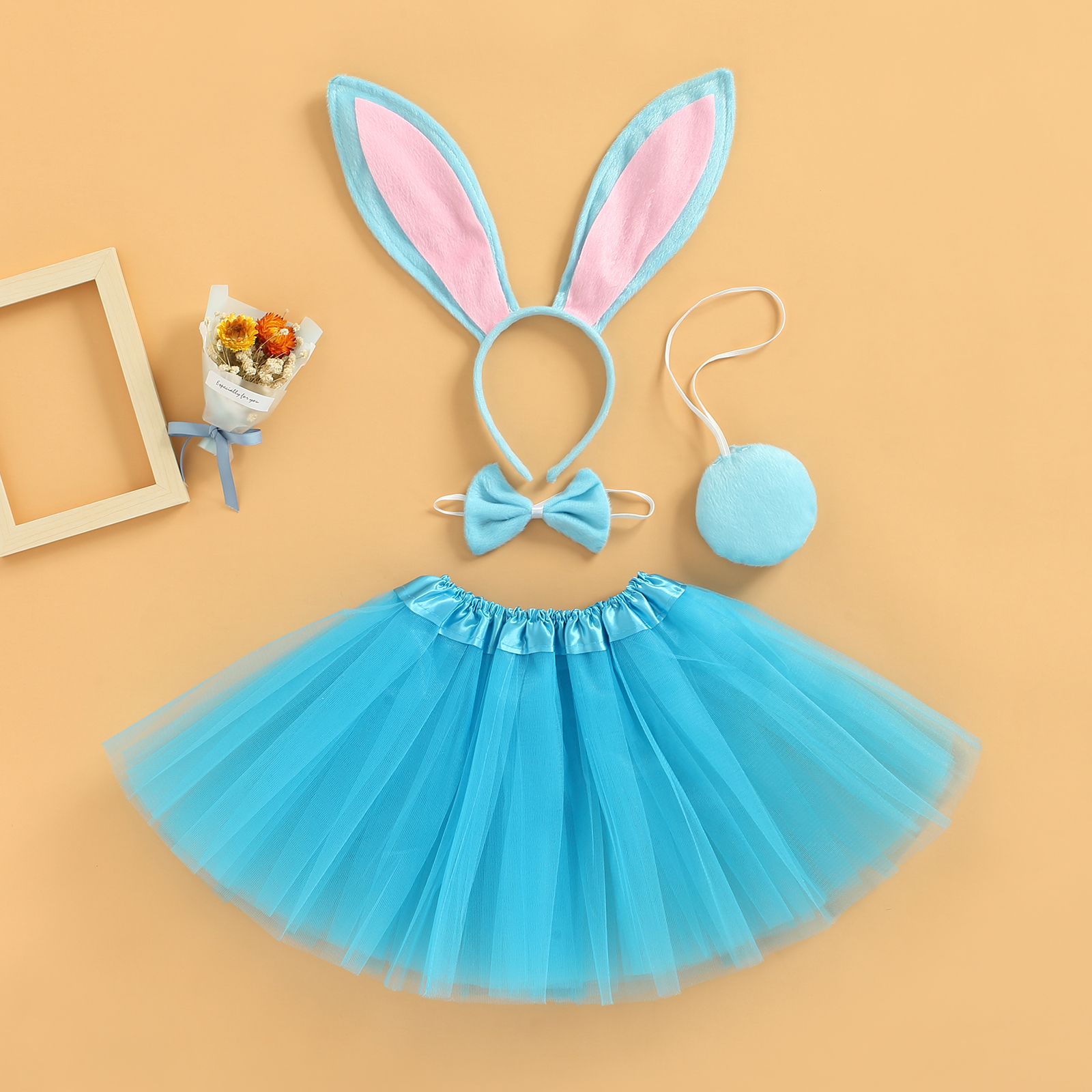 Vestiti per la fotografia della neonata del bambino, fascia per capelli coniglietto pasquale + papillon + coda + gonna in Tulle multistrato 0-3T