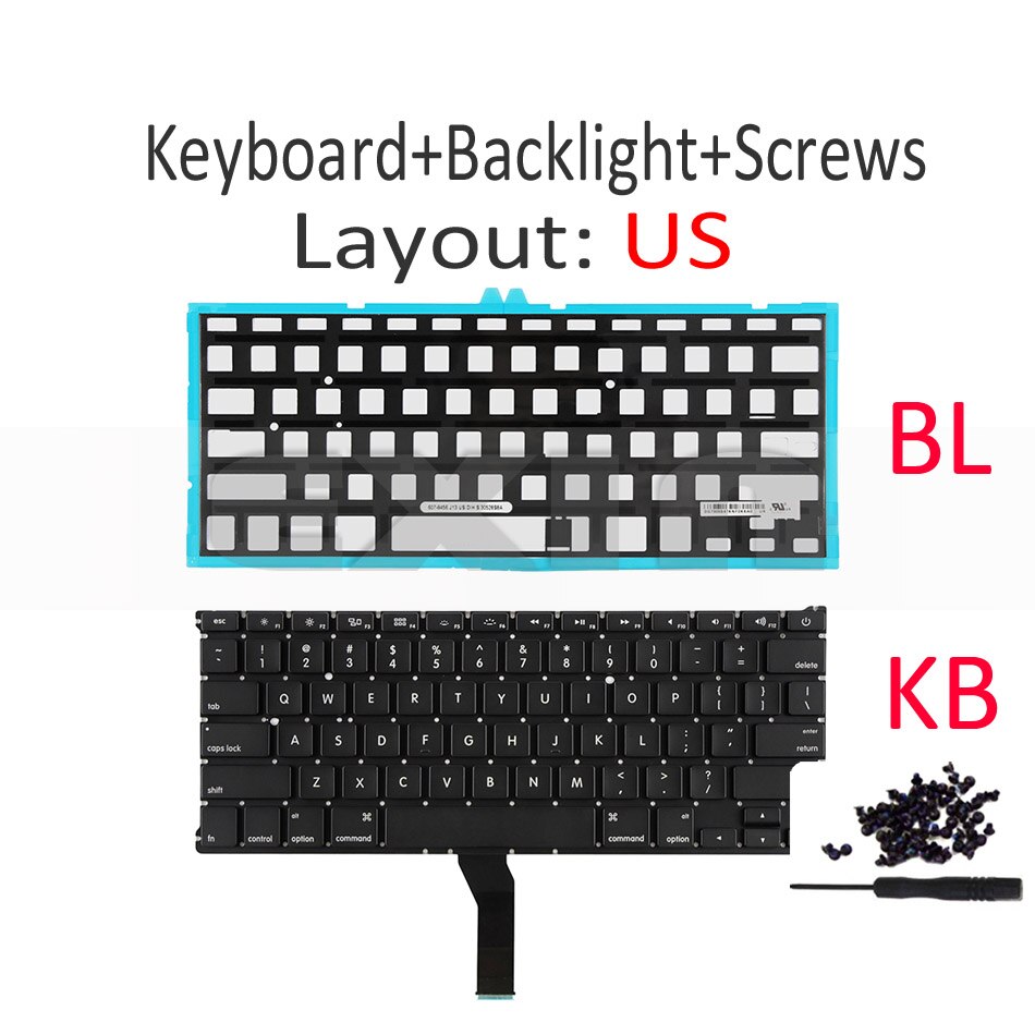 para Apple Macbook Air 13 "A1369 A1466 teclado EE. UU. Teclados ingleses con retroiluminación de años: Blanco
