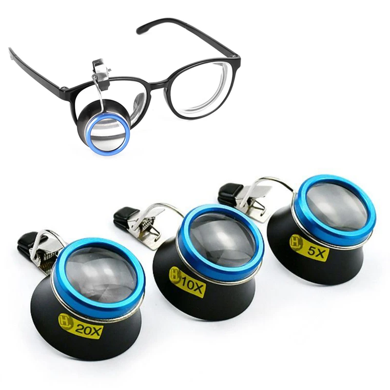 Lupa de gafas 5X 10X 20X, lupa con Clip, lente de aumento, ocular portátil, operación de proceso, herramienta de reparación de relojeros