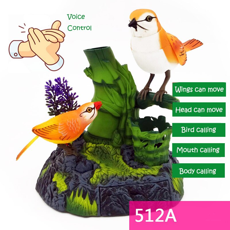512A Birds Toy Electric Sounding Bird Voice Control Toy Cage Ornament Electric Artificial Birds Toy Singing Birds Home Garden De: Default Title