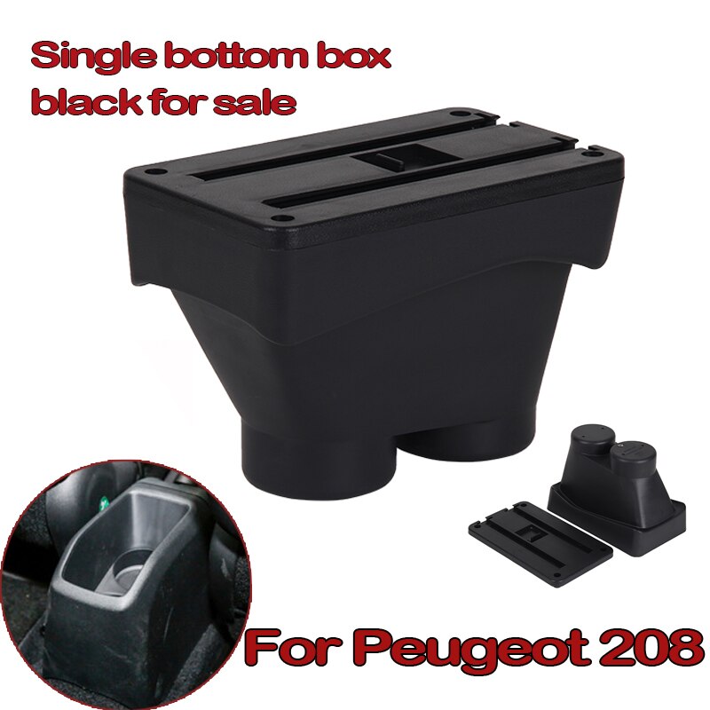 Voor Peugeot 208 Armsteun Doos Verhoog Dubbele Laag Centrale Winkel Inhoud Bekerhouder Asbak Accessoires: black
